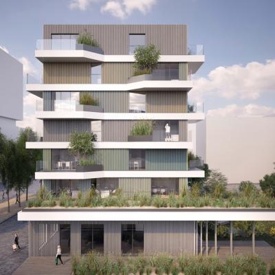 Seebogenplatz in Aspern, Modell-Ansicht auf die Seite des Gebäudes – LCB Planung GmbH.