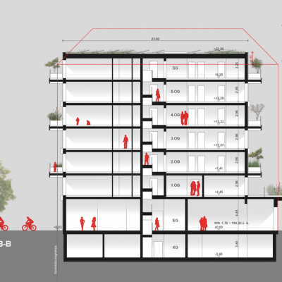 Seebogenplatz in Aspern, Schnitt Plan – LCB Planung GmbH.