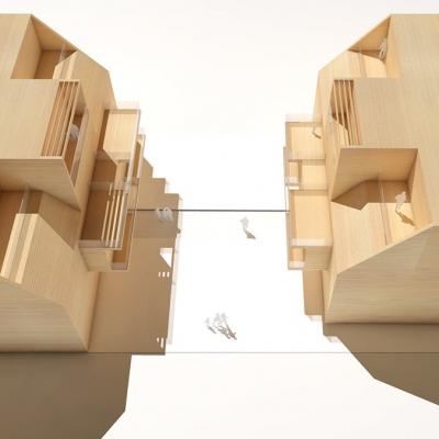 Projekt Esslinger Duo,Rendering  - Vogelperspektive – LCB Planung GmbH