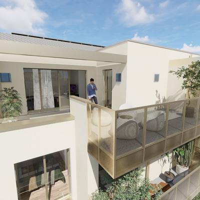 Lienfeldergasse, LCB-Planung GmbH, Rendering - Ansicht Innenhof Dachgeschosse